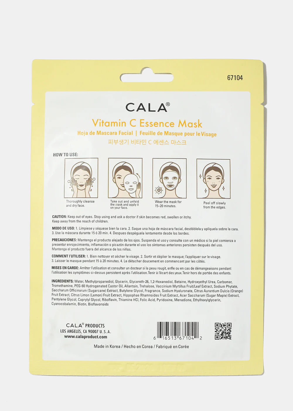 Cala Hojas de máscara facial de esencia de vitamina C, 5 unidades