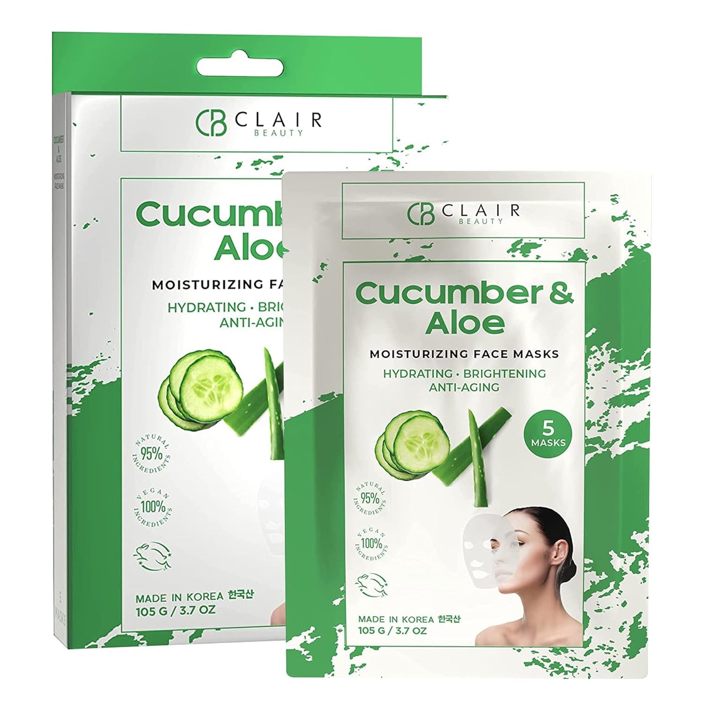 Mascarilla facial de hoja de pepino y aloe, alivia la piel irritada, reduce las arrugas y las líneas finas, ilumina e hidrata, cuidado de la piel coreano sin crueldad animal para todo