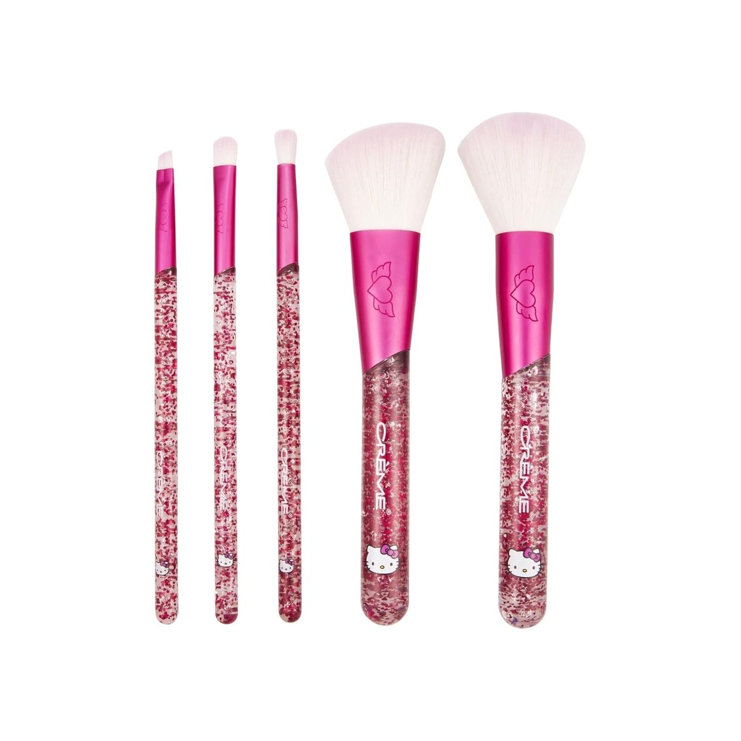 The Creme Shop Hello Kitty Luv Wave Brush Collection - Brochas de maquillaje versátiles y suaves como la seda - Sombrador preciso, brocha de mezcla, detallador en ángulo, cepillo para rubor, cepillo