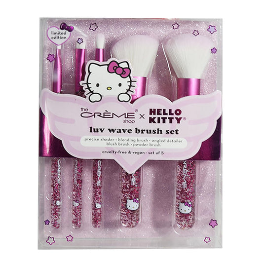 The Creme Shop Hello Kitty Luv Wave Brush Collection - Brochas de maquillaje versátiles y suaves como la seda - Sombrador preciso, brocha de mezcla, detallador en ángulo, cepillo para rubor, cepillo