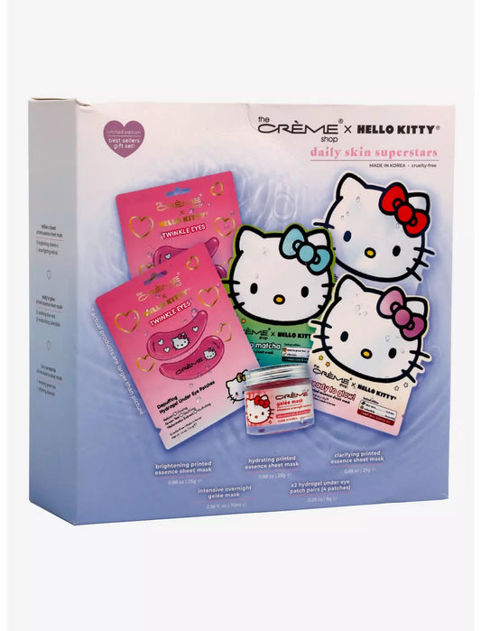 The Crème Shop Hello Kitty Daily Skinsuperstars - Juego de cuidado de la piel coreano, hojas de máscara facial, parches debajo de los ojos (6 unidades)