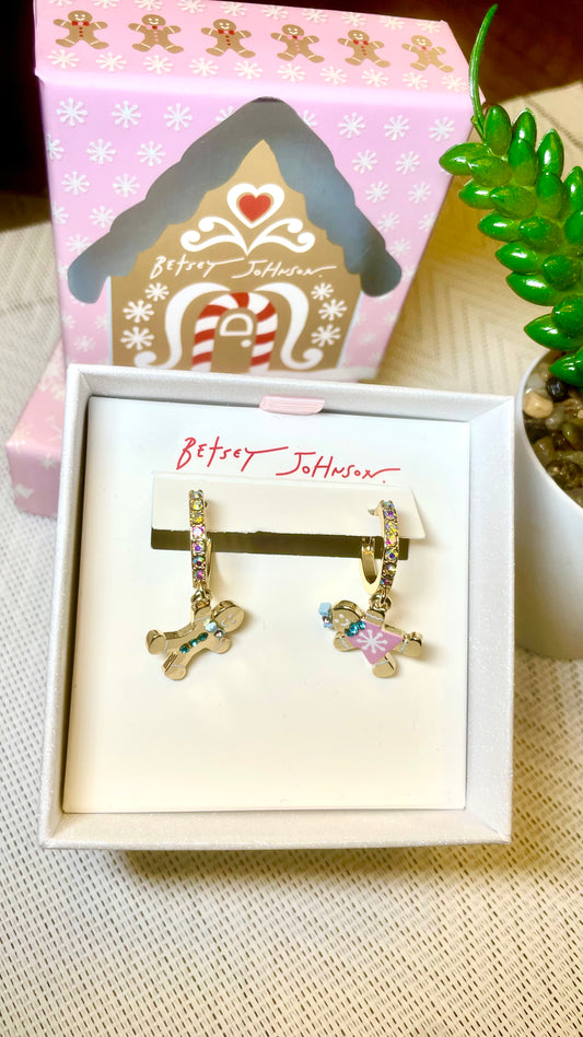 Aretes Betsey Johnson muñecos de jingibre navideños