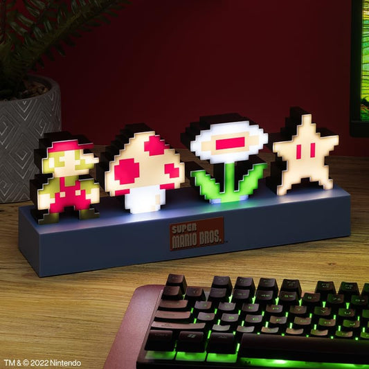 Paladone Super Mario Bros - Iconos de luz, modo reactivo de sonido, figura decorativa de Super Mario para dormitorio, accesorios y decoración