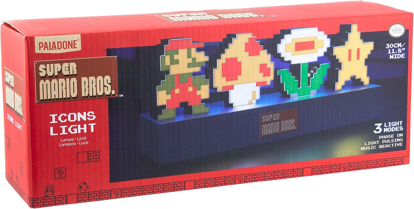 Paladone Super Mario Bros - Iconos de luz, modo reactivo de sonido, figura decorativa de Super Mario para dormitorio, accesorios y decoración